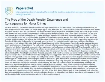 Essay on The Pros of the Death Penalty: Deterrence and Consequence for Major Crimes