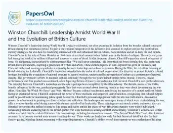 Essay on Winston Churchill: Leadership Amidst World War II and the Evolution of British Culture