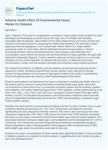 Essay on Adverse Health Effect of Environmental Heavy Metals on Diabetes