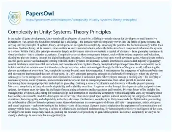 Essay on Complexity in Unity: Systems Theory Principles