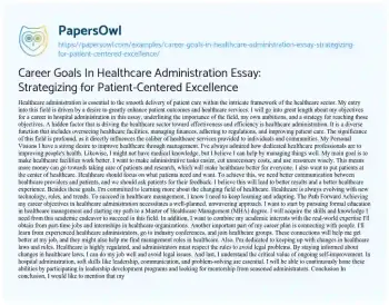 Essay on Career Goals in Healthcare Administration Essay: Strategizing for Patient-Centered Excellence