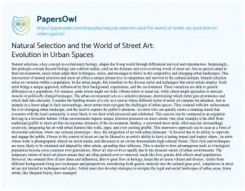 Essay on Natural Selection and the World of Street Art: Evolution in Urban Spaces