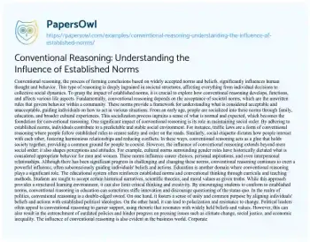 Essay on Conventional Reasoning: Understanding the Influence of Established Norms