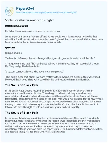 Essay on Spoke for African-Americans Rights