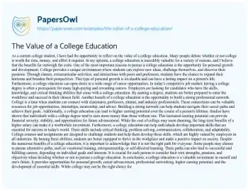 Essay on The Value of a College Education
