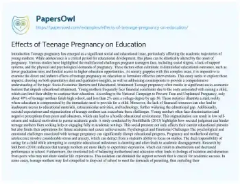 Essay on Effects of Teenage Pregnancy on Education