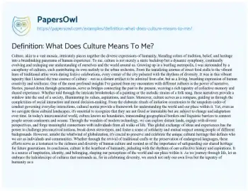 Essay on Definition: what does Culture Means to Me?