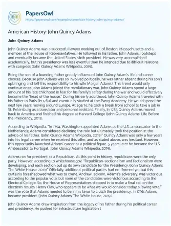 Essay on Leadership of John Quincy Adams