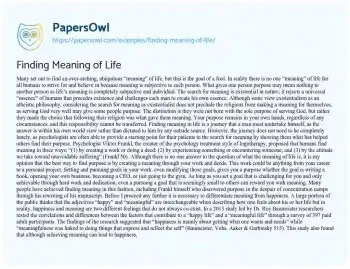 Essay on Finding Meaning of Life