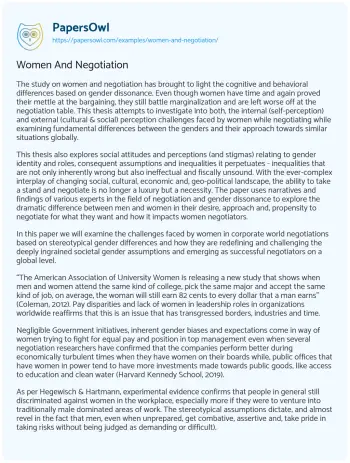 Essay on Women and Negotiation