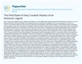 Essay on The Final Stand of Davy Crockett: Mystery of an American Legend