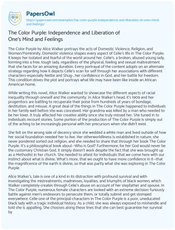 Essay on The Color Purple: Independence and Liberation of One’s Mind and Feelings