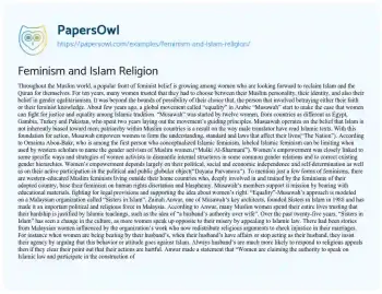 Essay on Feminism and Islam Religion