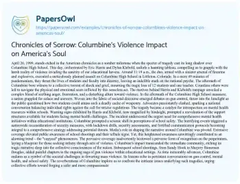 Essay on Chronicles of Sorrow: Columbine’s Violence Impact on America’s Soul