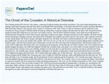 Essay on The Onset of the Crusades: a Historical Overview