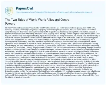 Essay on The Two Sides of World War I: Allies and Central Powers