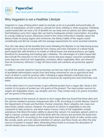 Essay on Why Veganism is not a Healthier Lifestyle