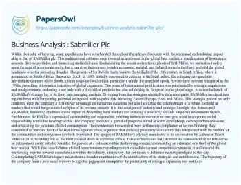 Essay on Business Analysis : Sabmiller Plc