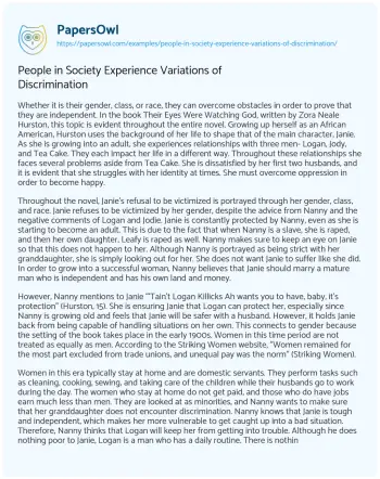 Essay on People in Society Experience Variations of Discrimination