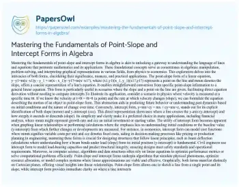 Essay on Mastering the Fundamentals of Point-Slope and Intercept Forms in Algebra