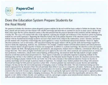 Essay on Does the Education System Prepare Students for the Real World
