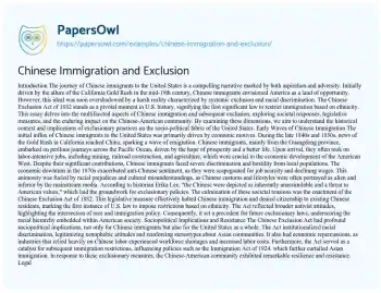 Essay on Chinese Immigration and Exclusion