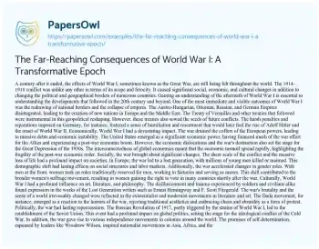 Essay on The Far-Reaching Consequences of World War I: a Transformative Epoch