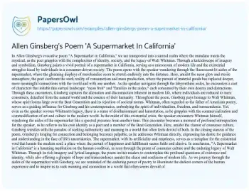 Essay on Allen Ginsberg’s Poem ‘A Supermarket in California’