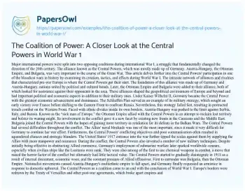 Essay on The Coalition of Power: a Closer Look at the Central Powers in World War 1