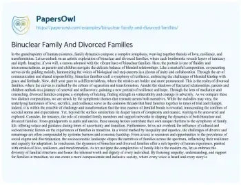 Essay on Binuclear Family and Divorced Families