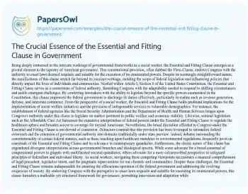 Essay on The Crucial Essence of the Essential and Fitting Clause in Government