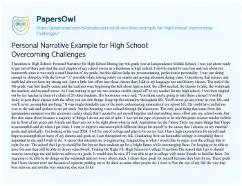 Essay on Personal Narrative Example for High School: Overcoming Challenges