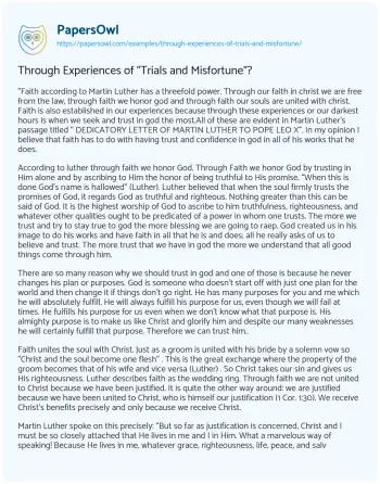 Essay on Through Experiences of “Trials and Misfortune”?