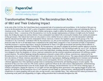 Essay on Transformative Measures: the Reconstruction Acts of 1867 and their Enduring Impact