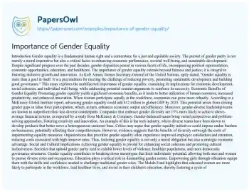 Essay on Importance of Gender Equality