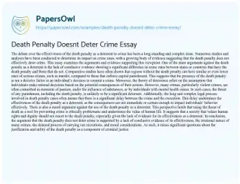 Essay on Death Penalty Doesnt Deter Crime Essay