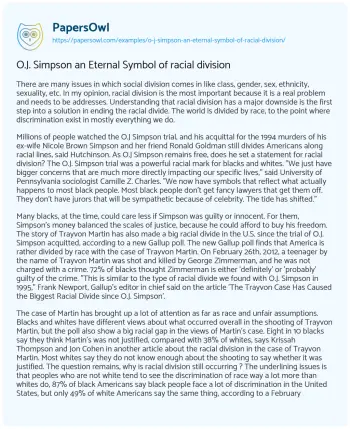 Essay on O.J. Simpson an Eternal Symbol of Racial Division