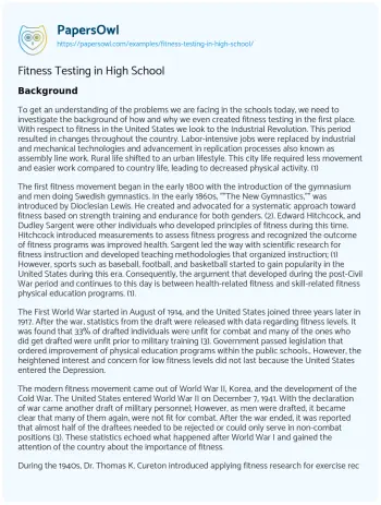 Essay on The Evolution of Fitness Testing in Schools