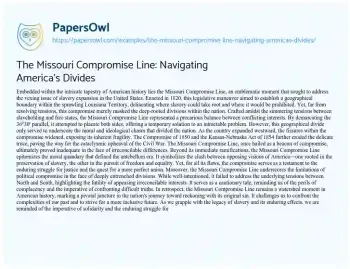 Essay on The Missouri Compromise Line: Navigating America’s Divides