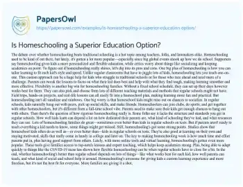 Essay on Is Homeschooling a Superior Education Option?