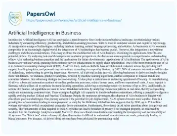 Essay on Artificial Intelligence in Business