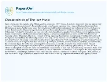 Essay on Characteristics of the Jazz Music