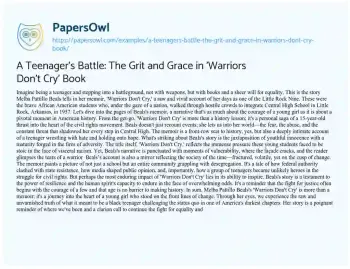 Essay on A Teenager’s Battle: the Grit and Grace in ‘Warriors don’t Cry’ Book