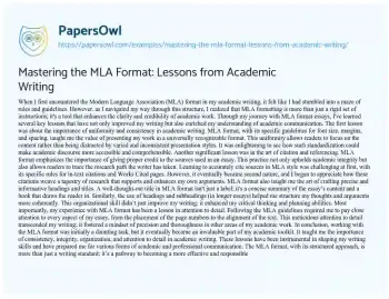 Essay on Mastering the MLA Format: Lessons from Academic Writing