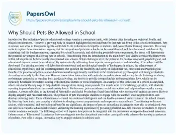 Essay on Why should Pets be Allowed in School