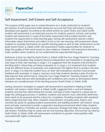 Essay on Self-Assessment, Self-Esteem and Self-Acceptance