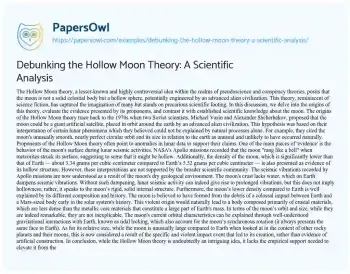 Essay on Debunking the Hollow Moon Theory: a Scientific Analysis