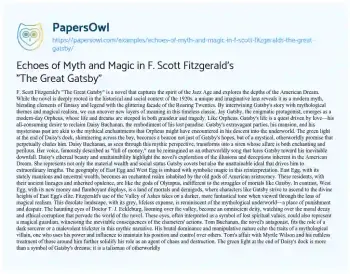 Essay on Echoes of Myth and Magic in F. Scott Fitzgerald’s “The Great Gatsby”