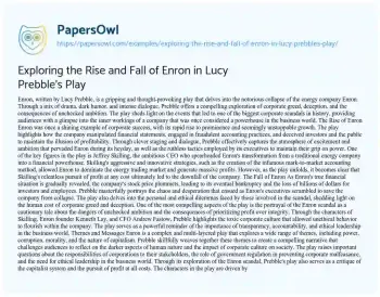 Essay on Exploring the Rise and Fall of Enron in Lucy Prebble’s Play