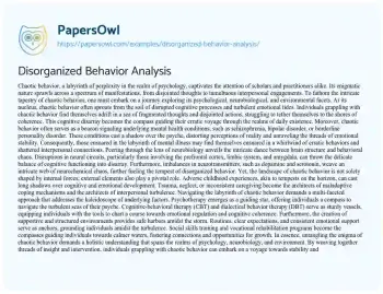 Essay on Disorganized Behavior Analysis